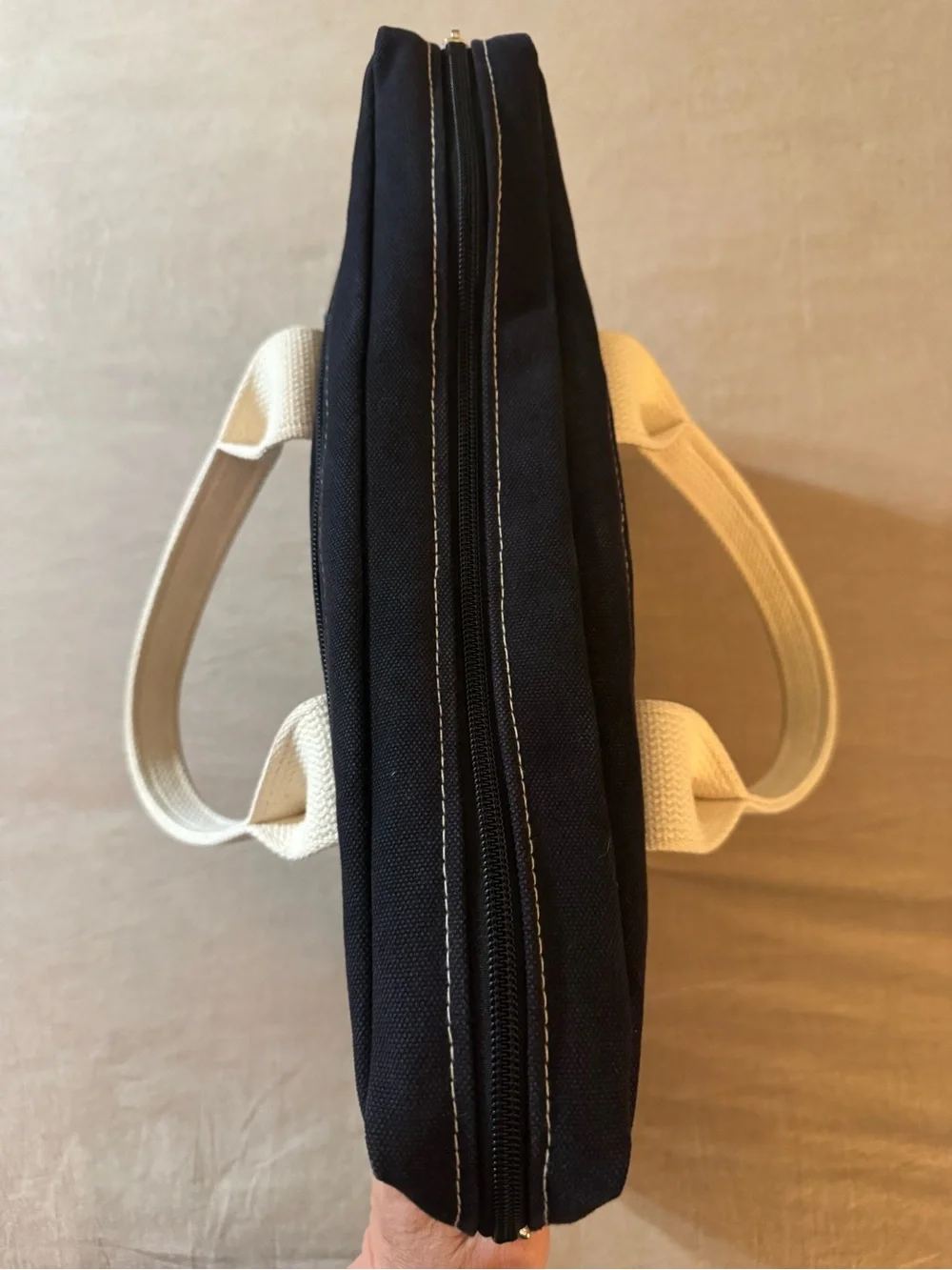 Beckel Canvas Durable Black Canvas Briefcase with Cream Webbing Handles